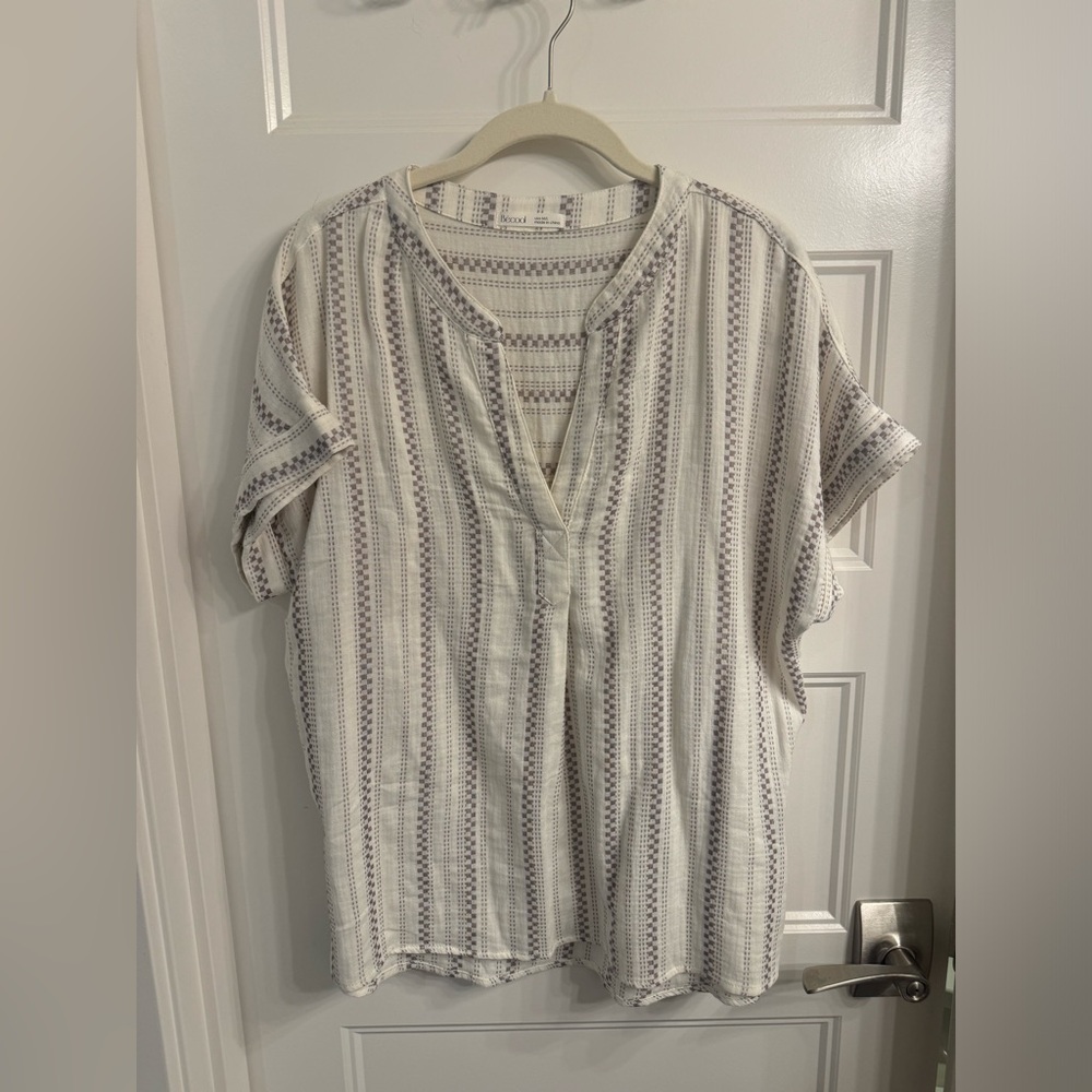 NWOT Bécool Striped Blouse in Cream and Purple- M/L